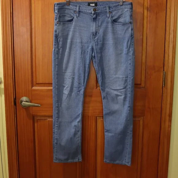 Paige Lennox Relaxed Straight Denim Jeans Size 34 Blue Stretch Comfort Fit - Picture 2 of 14